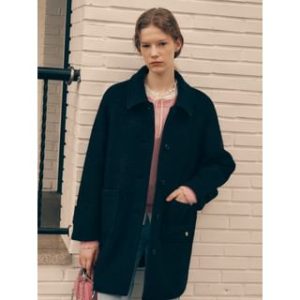 Bouclé Half Balmacaan Coat (Black) Black - One Size