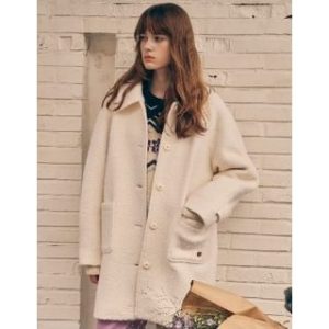 Bouclé Half Balmacaan Coat (Ivory) Ivory - One Size