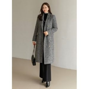 Doble-Breasted Bouclé Coat with Belt Gray - One Size