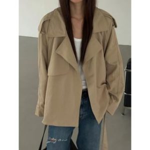 Long-Sleeve Plain Trench Coat