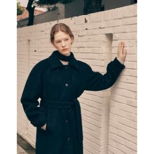 Woolen Mac Coat with Sash (Black) Black - One Size