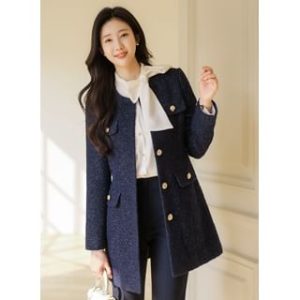 Gold-Button Tweed Half Coat