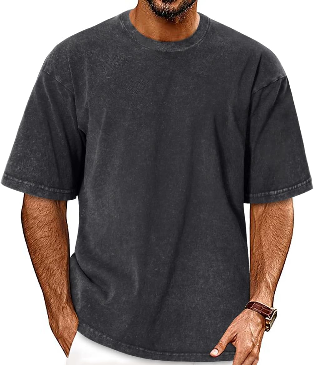 Oversized Tshirts for Men Short Sleeve Vintage Washed Basic Loose