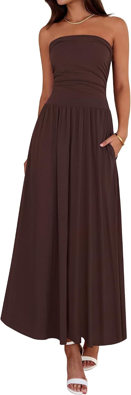 BTFBM Summer Maxi Dresses for Women 2026 Strapless Ruched Tube