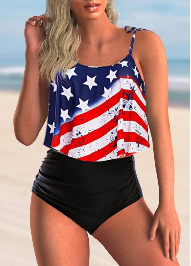 High Waisted American Flag Print Bikini Set