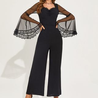 Bell-Sleeve Lace Panel Jumpsuit