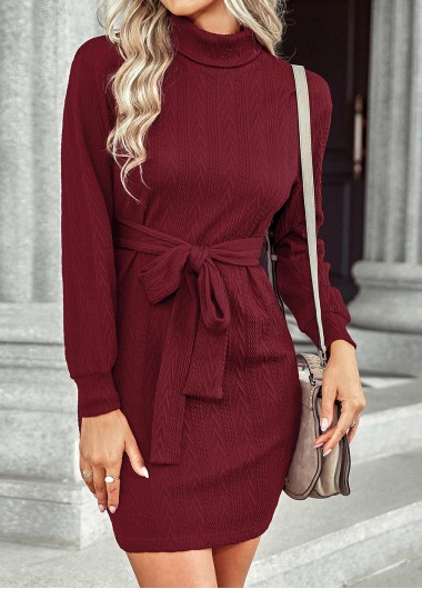 Corset Wine Red Belted Bodycon Dress
