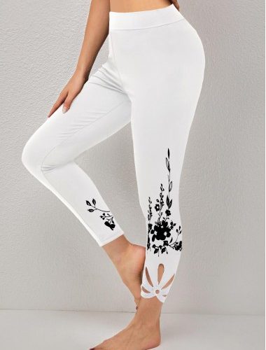 ROTITA Floral Print Cutout Skinny White Legging