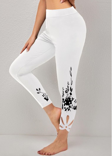 ROTITA Floral Print Cutout Skinny White Legging