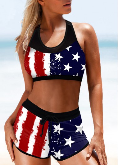 ROTITA High Waisted American Flag Print Bikini Set