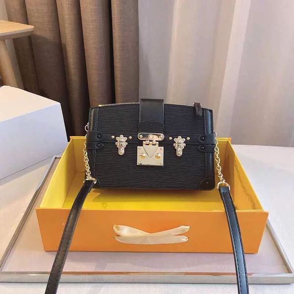 2023 women handbag trunk clutch bag box crossbody bags genuine leather classic letter gold lock hardware removable adjustable shoulder strap