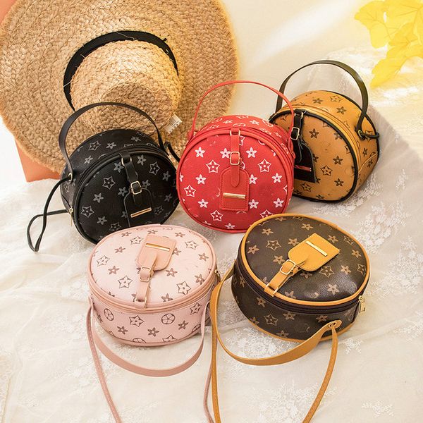designers one shoulder pu print handbag round women messenger bag girl mini purse
