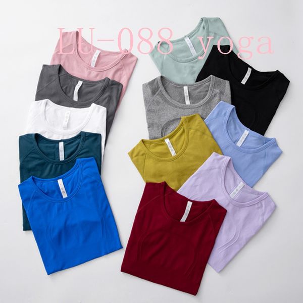 lu-088 women yoga t-shirts high-elastic breathable running quick drying seamless short sleeve sport-cycling gym wear