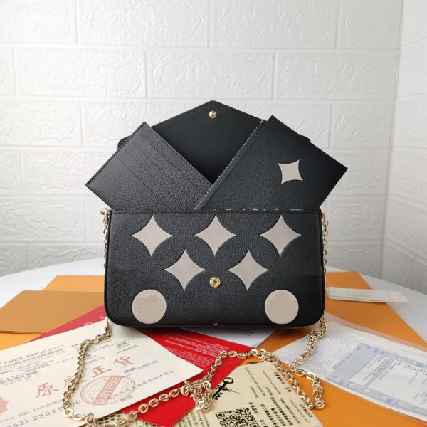 women luxurys designers pochette bags handbag three-piece wallet imprint fiower golden chain bag genuine leather messenger ladies wallets pu