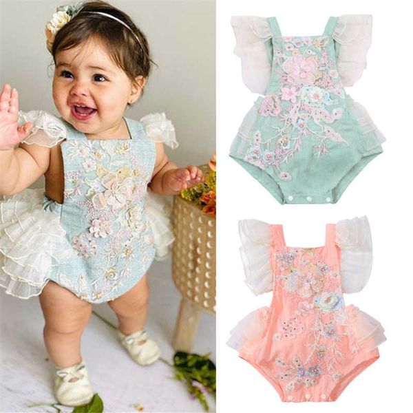 jumpsuits princess girl lace embroidery sweet baby ruffle backless jumpsuit summer hoodie 0-24m g220606