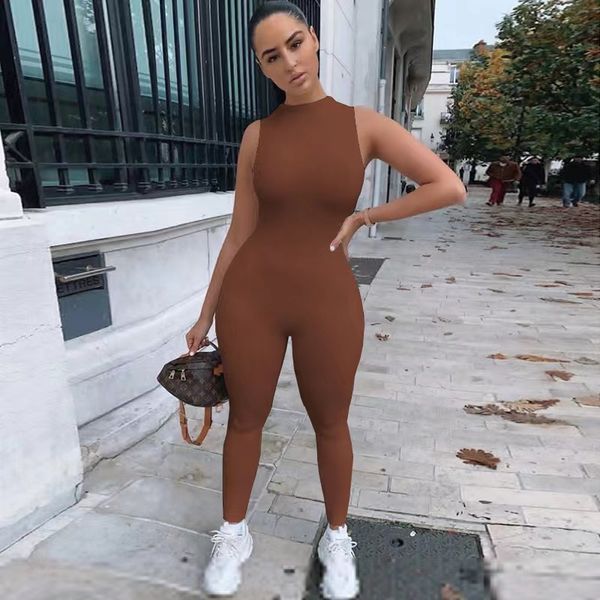 jumpsuit women designer bodysuit solid color casual simple pants yoga fitness jumpsuits tight clothing elegant one-piece sleeveless sportswe