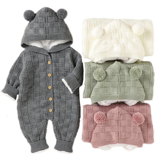 jumpsuits baby rompers long sleeve winter soft warm knitted born fleece jumpsuits toddler boys girls outfits children sweater 230228