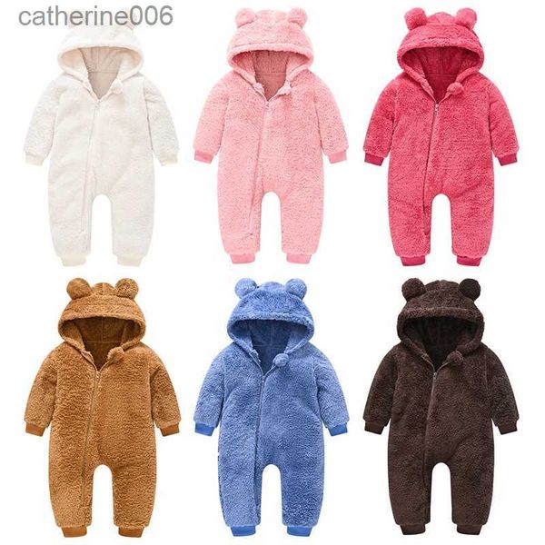 jumpsuits cute plush bear baby rompers toddler girl overall jumpsuit spring autumn hooded zipper baby boys romper infant crawling clothingl2
