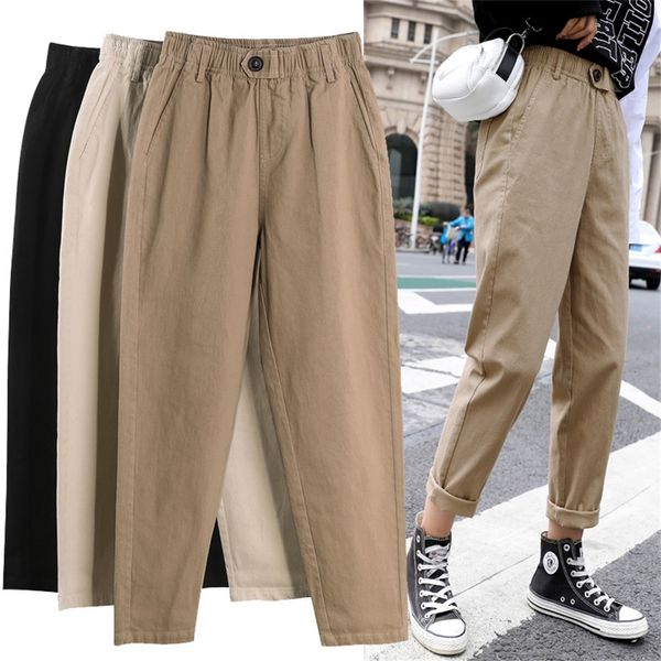 womens straight casual pants fashion overalls korean high waist harem pants loose elastic waist plus size pants women trousers lj200813