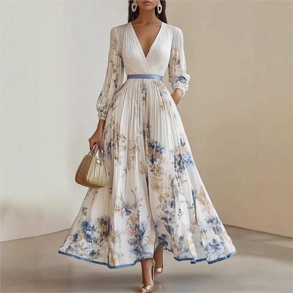 Floral Print Patchwork Bohemian Dress Woman Sexy Deep V Neck Hollow Long Dresses New Spring Puff Sleeve Loose Maxi Dress Floral Print Patchwork Bohemian Dress Woman Sexy Deep V Neck Hollow Long Dresses New Spring Puff Sleeve Loose Maxi Dress