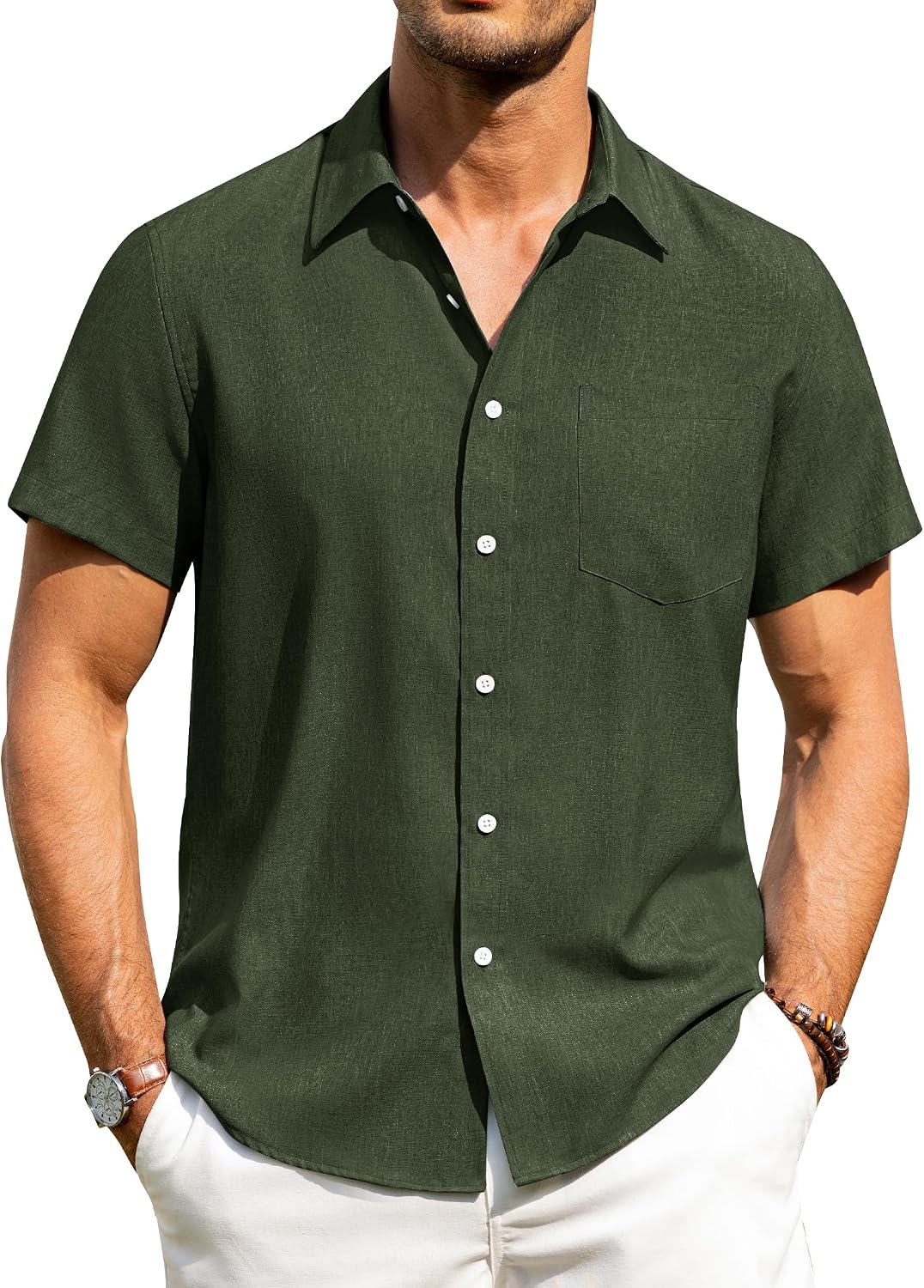 Alimens & Gentle Mens Linen Shirts Short Sleeve Button Down
