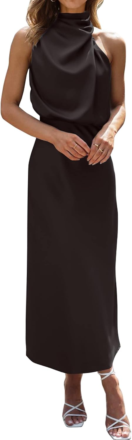 BTFBM Cocktail Dresses for Women Summer Satin Silk Sleeveless Mock