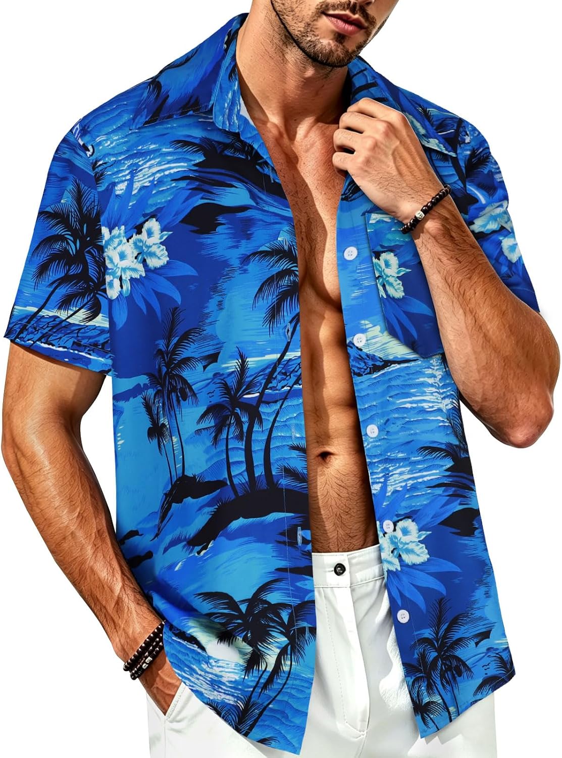 Men Hawaiian Shirt Short Sleeve Summer Beach Button Down Shirts